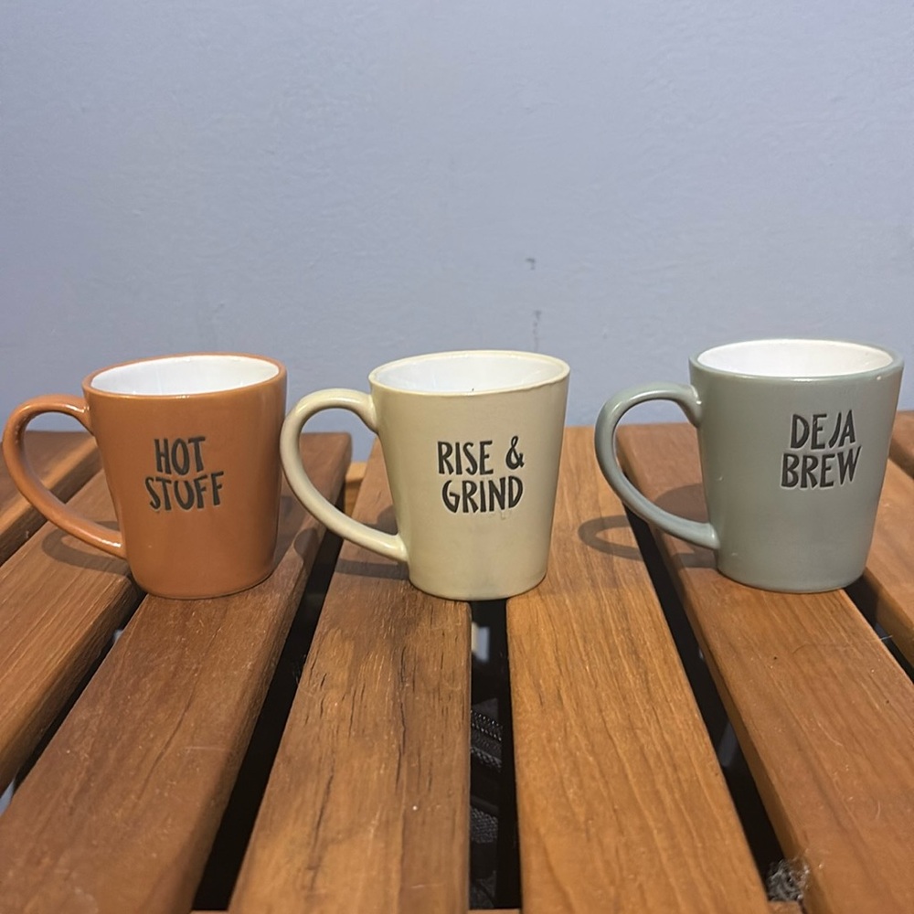 Set of three coffee pun espresso cups